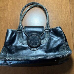 Tory Burch Leather Amanda Satchel Snake Skin Print Purse Handbag